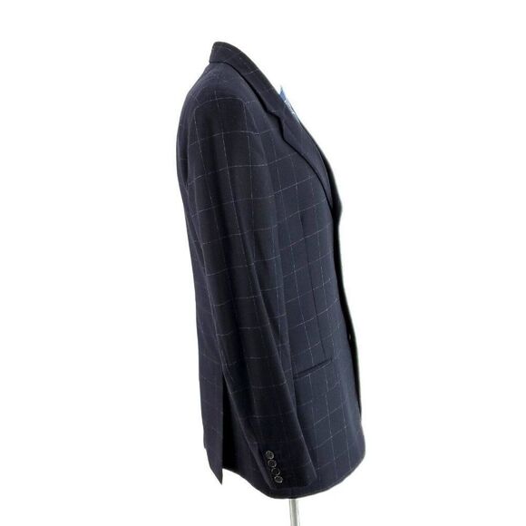 Valentino Flannel Wool Cashmere 3 Button Sport Coat W/ Vest 42L Blue Windowpane - Picture 6 of 11